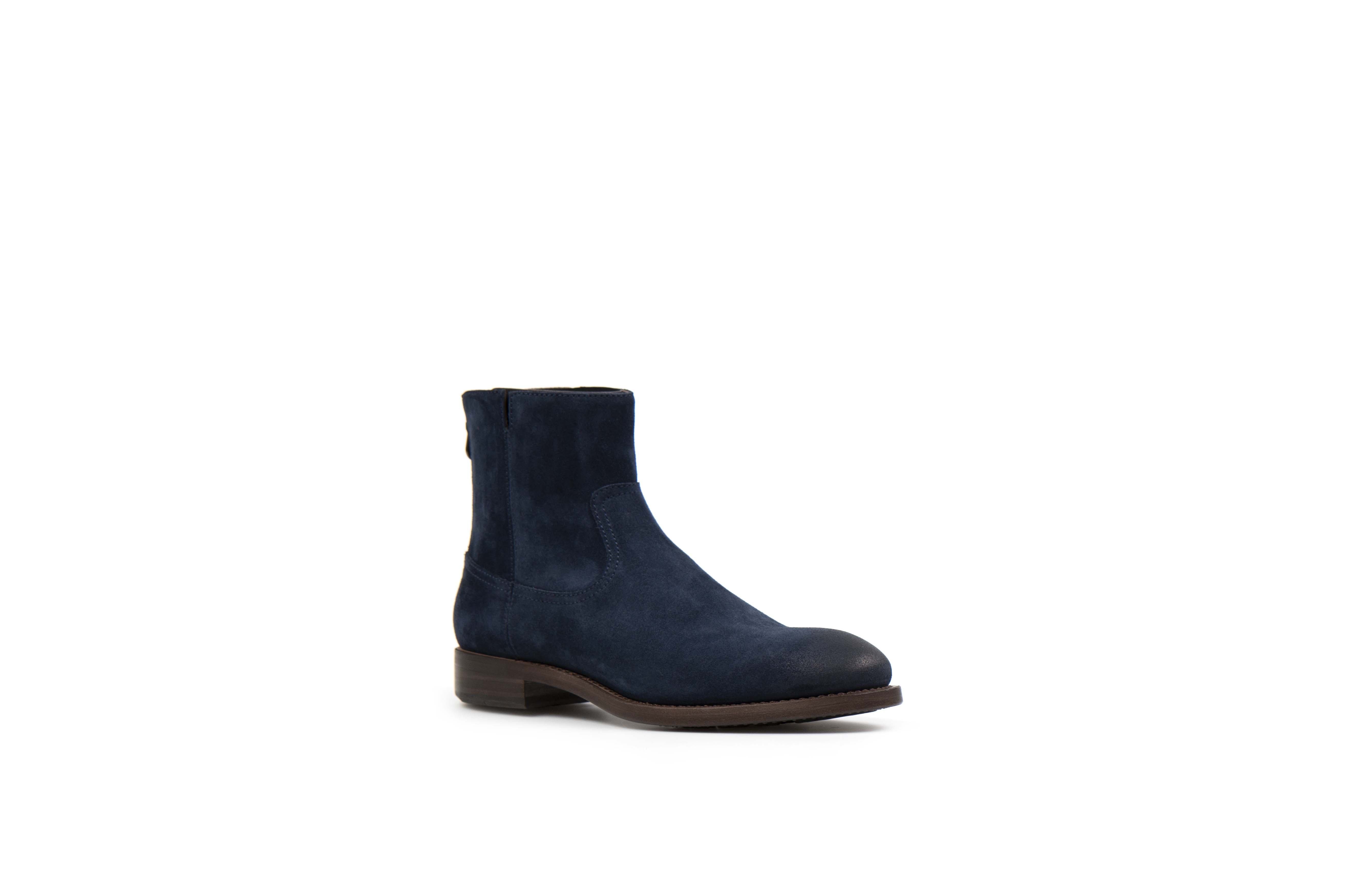 Flame Navy Suede Leather Zipper Boot
