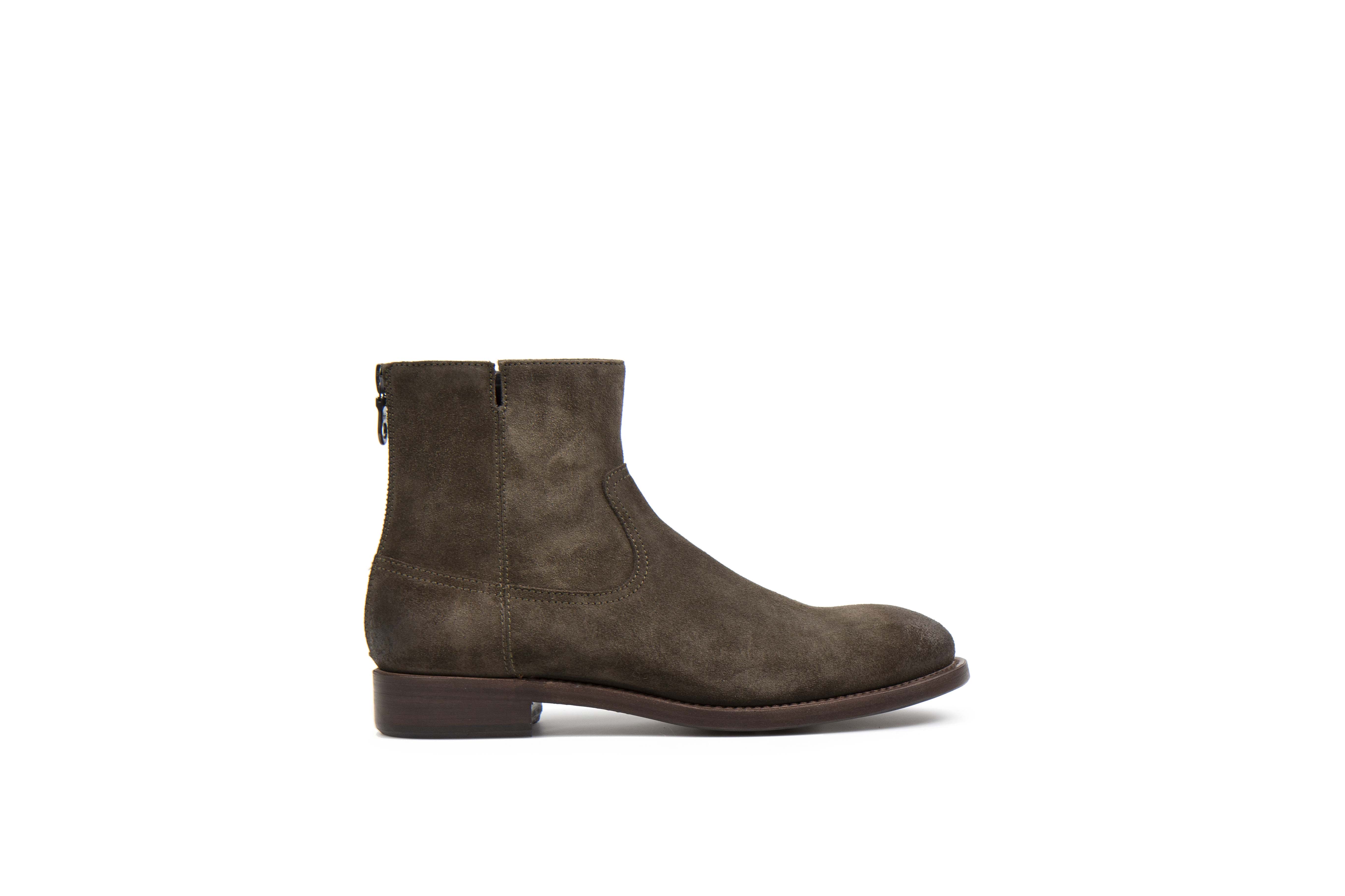 Flame Olive Suede Leather Zipper Boot