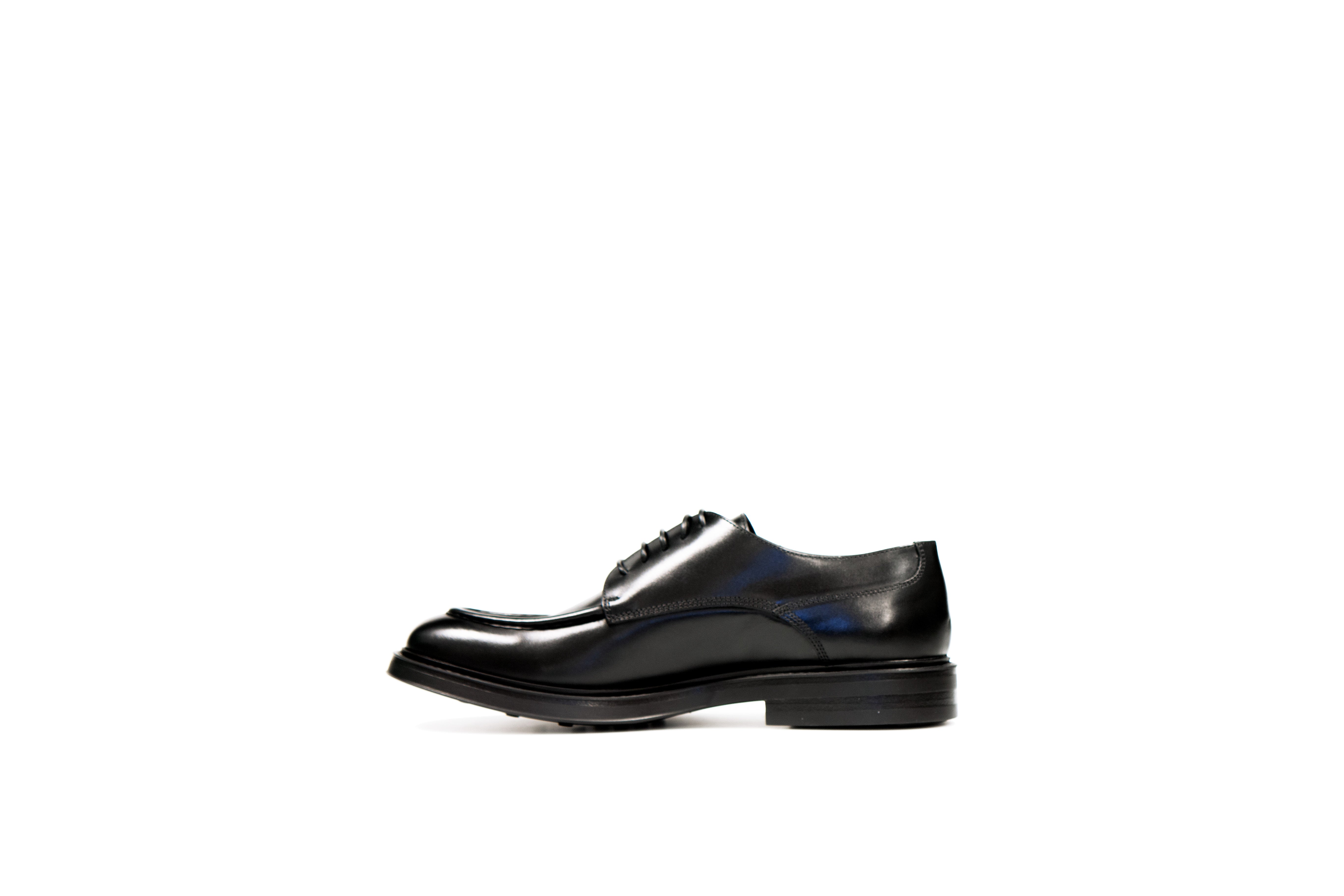 Link Black Moe Toe Calf Leather Shoes