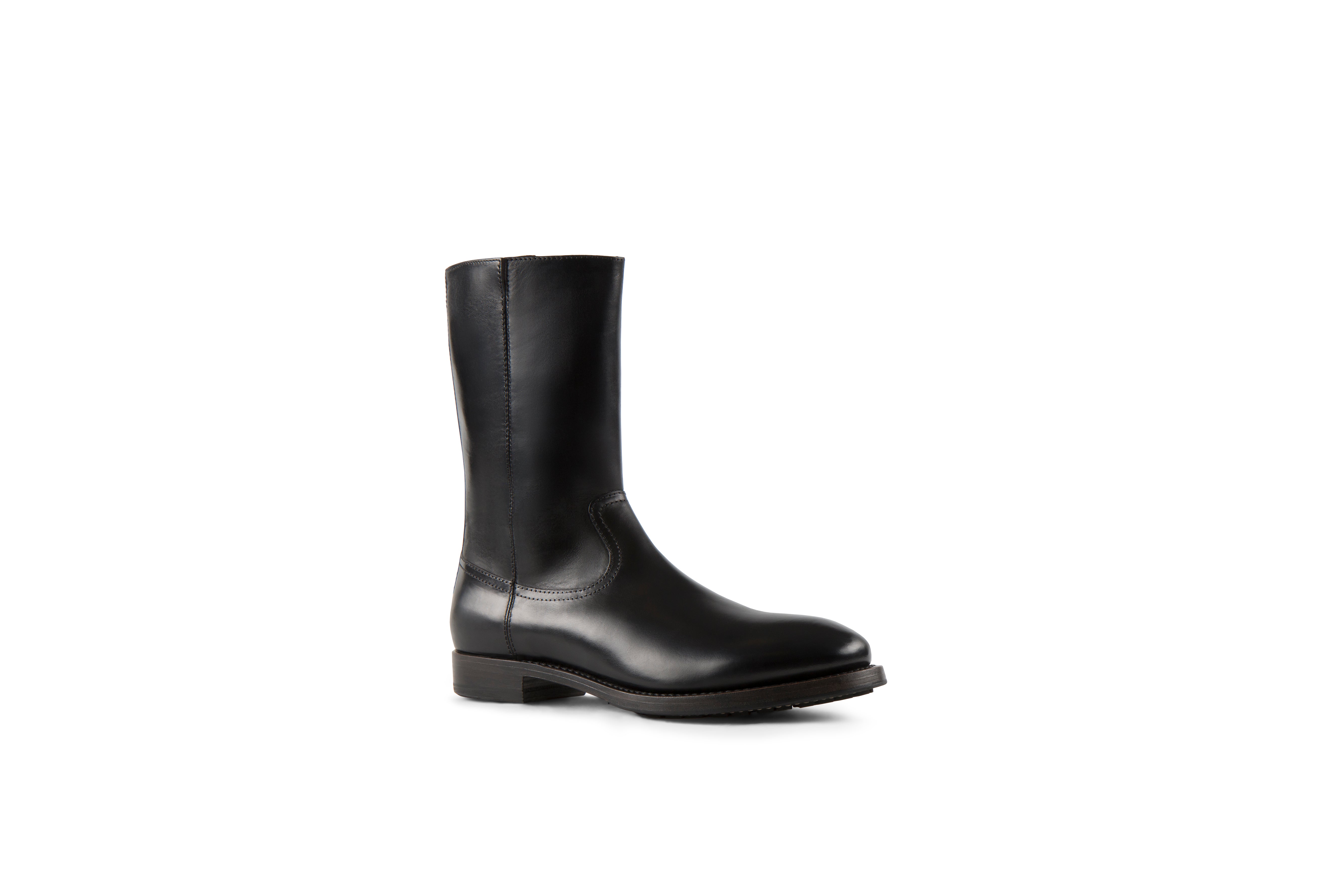 Ace Black Soft Cordovan Leather Zipper Boots