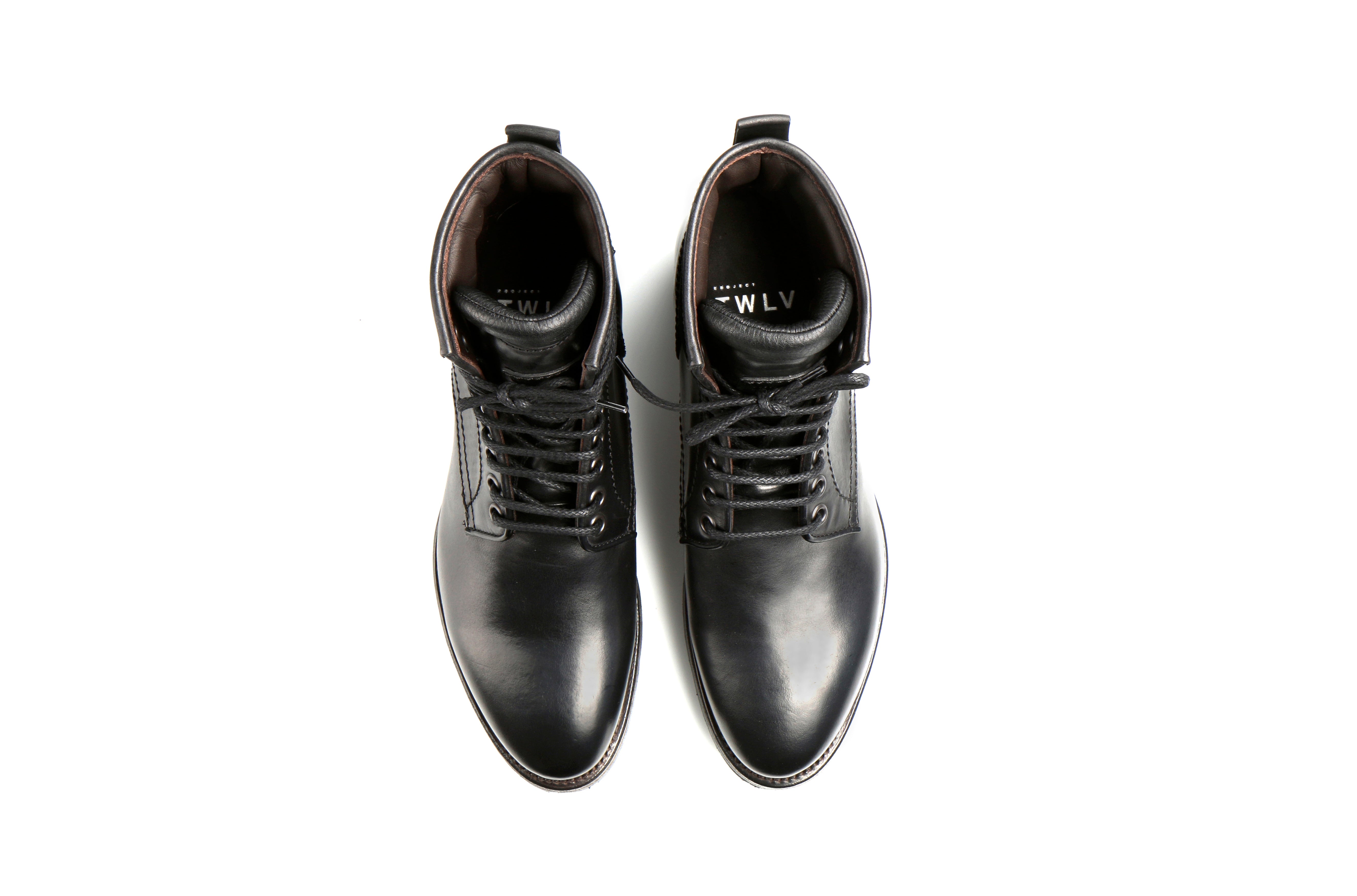 Royal Black Cordovan Leather Logger Boots