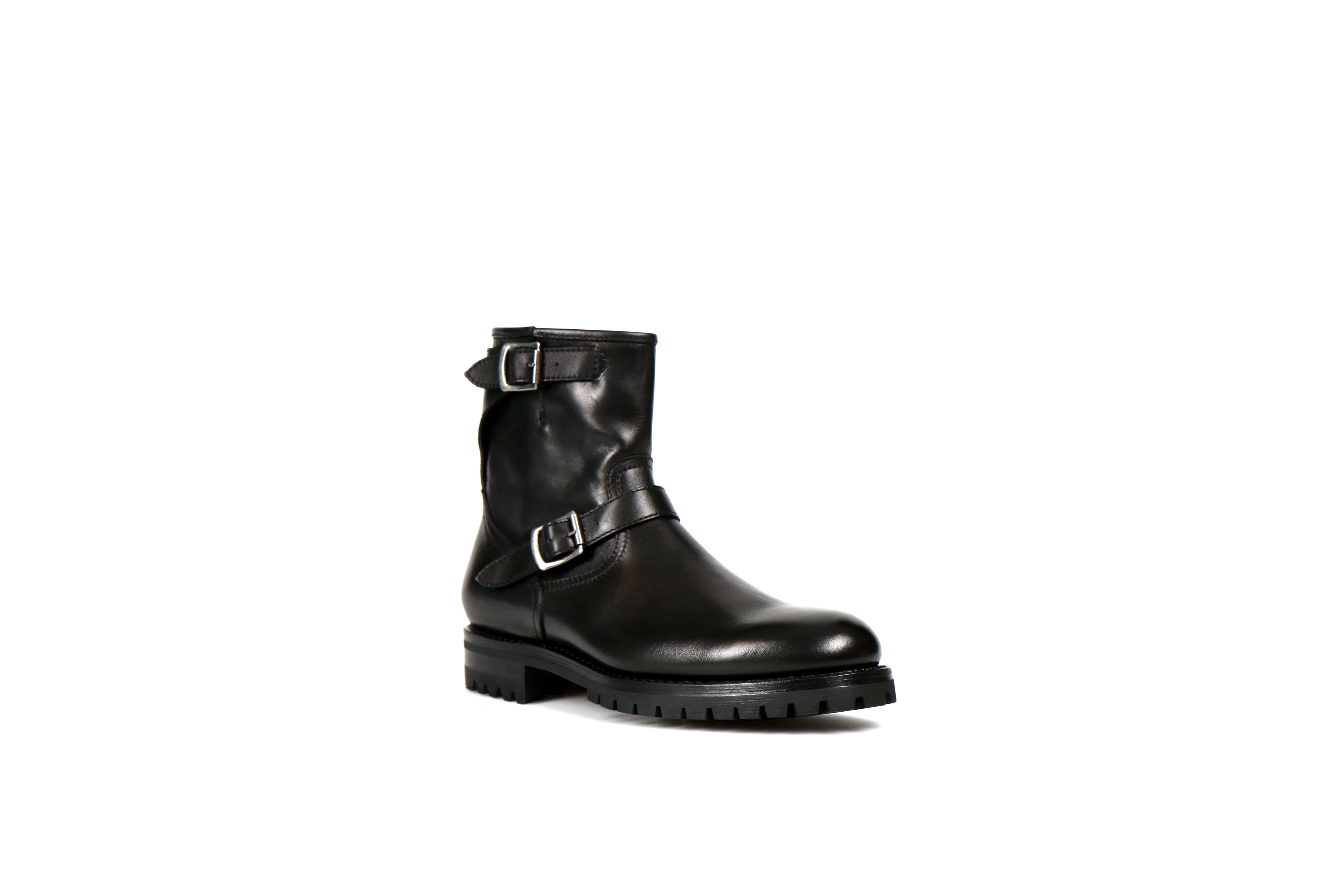 Steel Black Cordovan Leather Motorcycle Boots