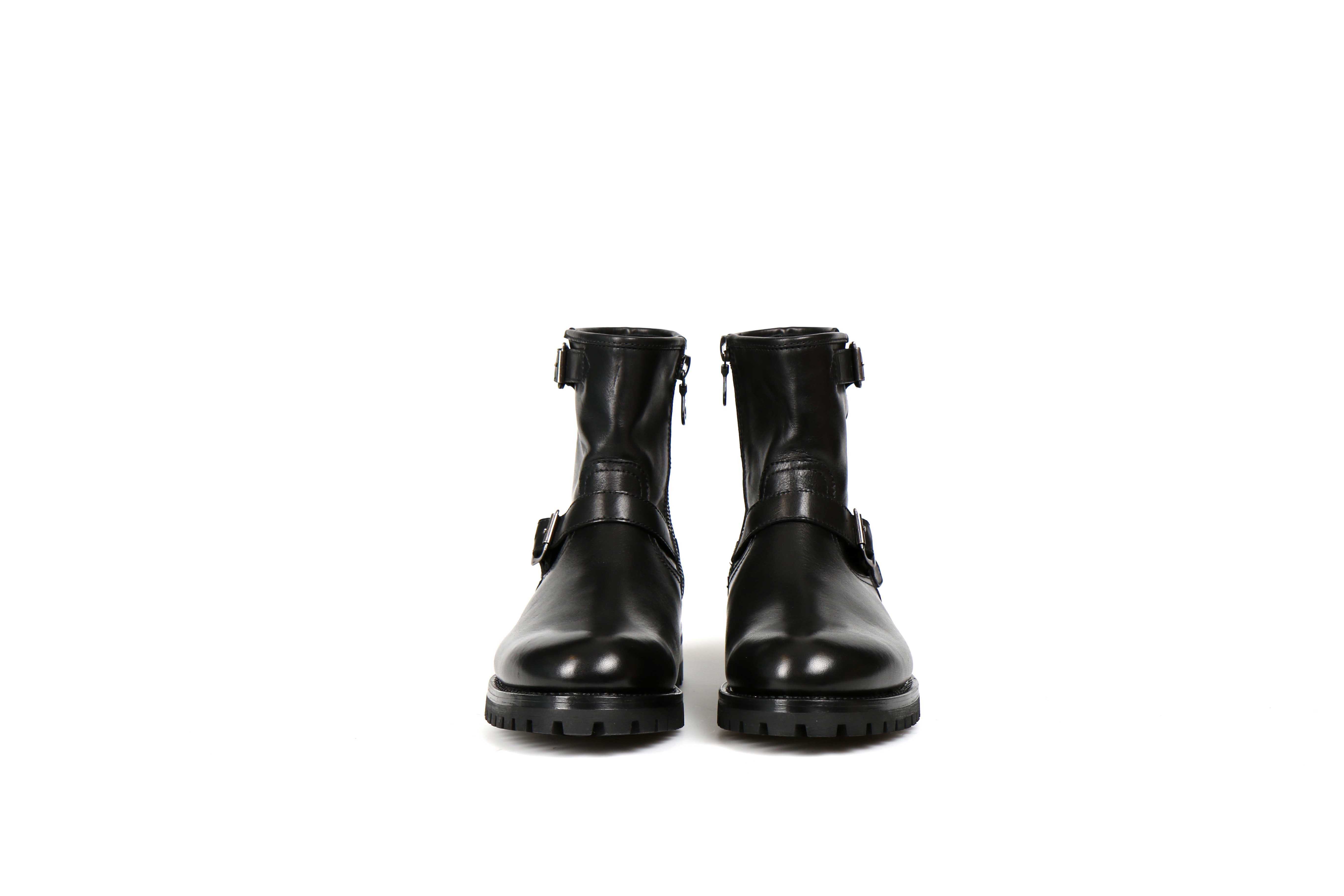 Steel Black Cordovan Leather Motorcycle Boots