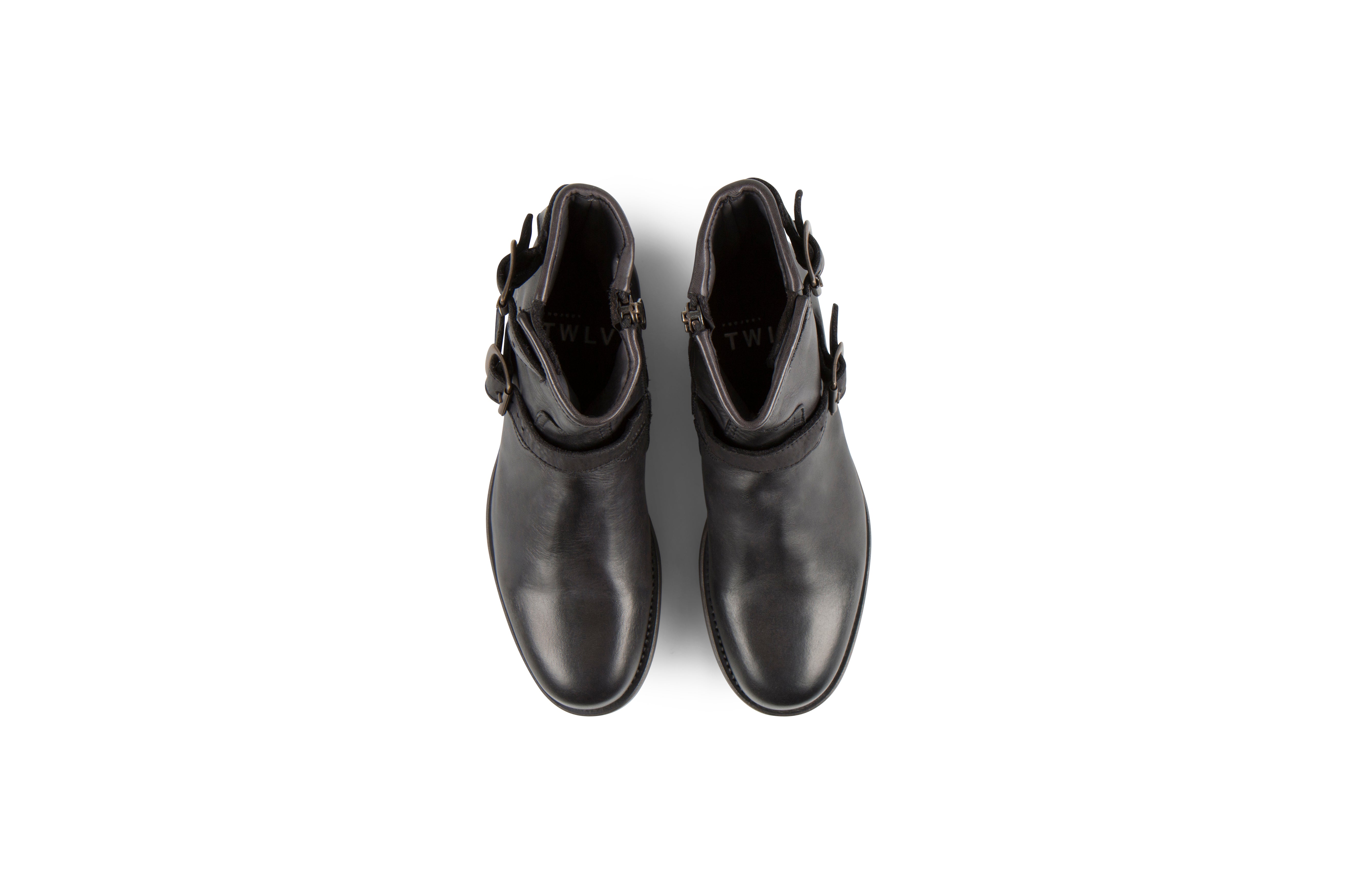 Lowrider Black Washed Calf Leather Rock Boots