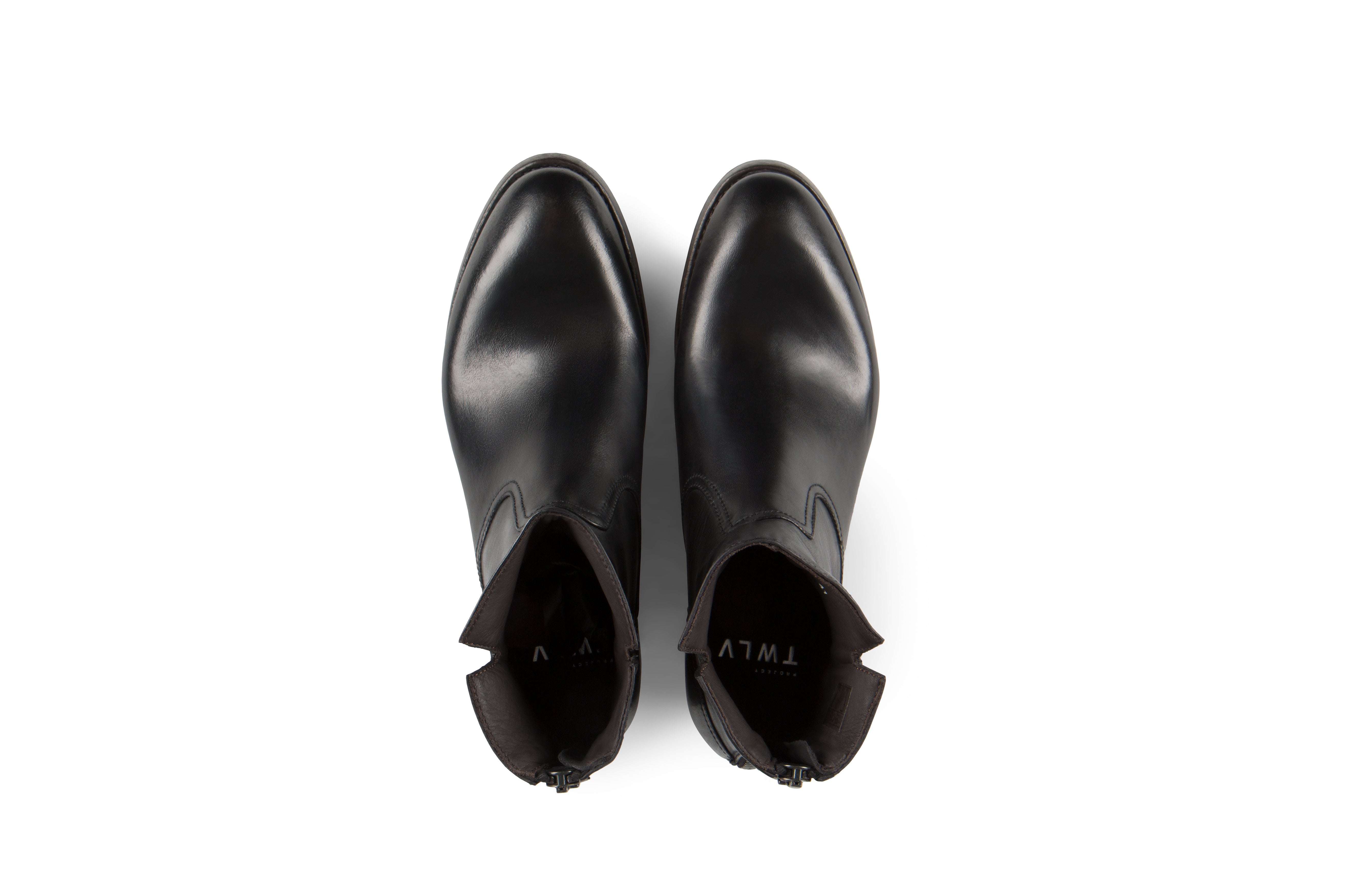 Flame Black Washed Cordovan Leather Zipper Boots